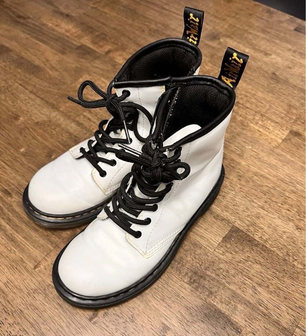 Dr. Martens 1460 J Size 2 White Leather Boots With Side Zip